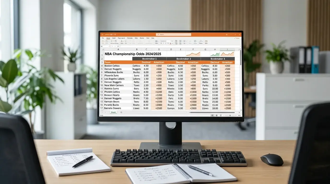 Pantalla de ordenador con tabla de cuotas de apuestas al campeón NBA